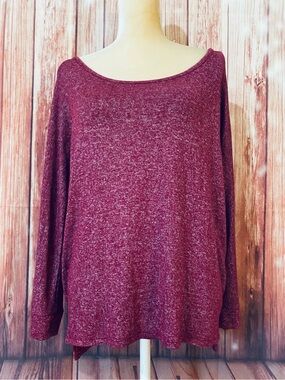 Women’s XL Blouse Pink Rose Knit 3/4 Sleeves Red Soft Open Cris Cross Back